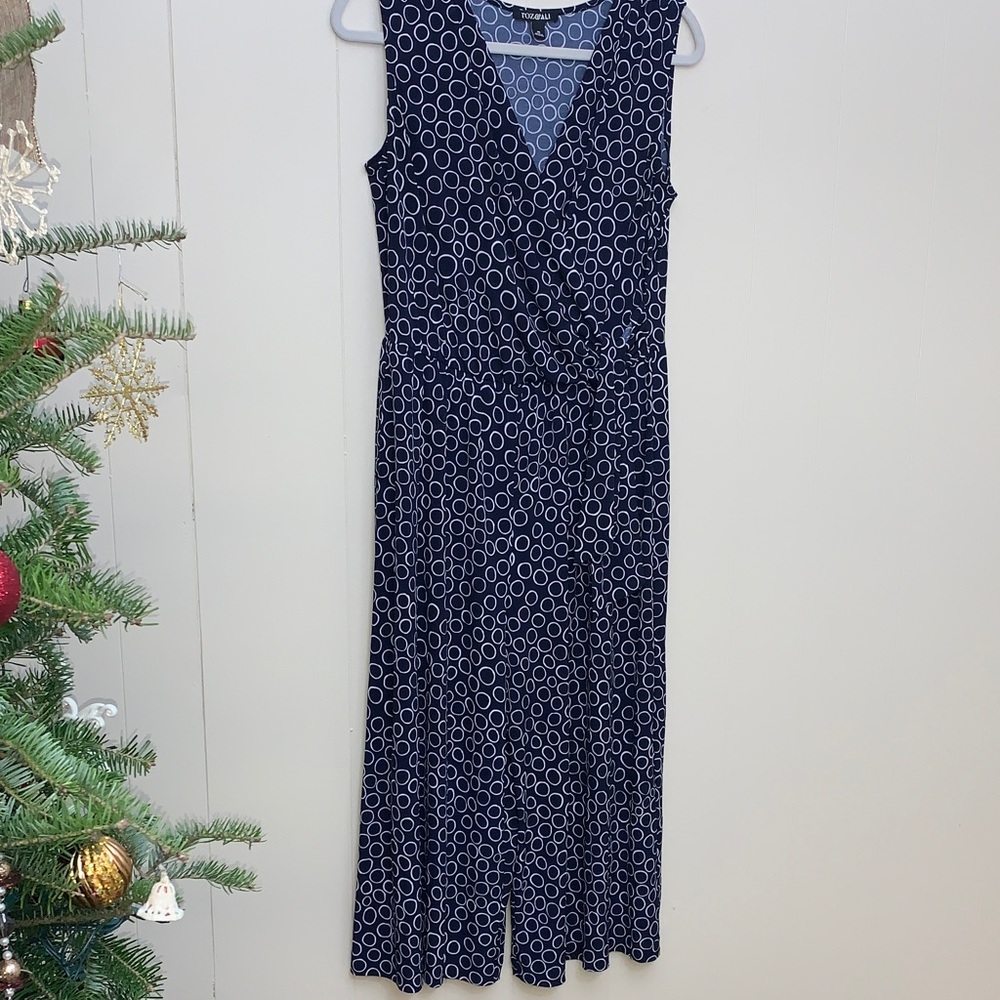 Roz & Ali Navy Blue Crossover Tie Front Sleeveless Midi Jumpsuit